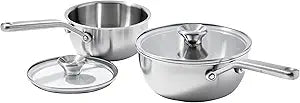 OXO Mira Tri-Ply Stainless Steel, 1.5QT and 3.57QT Chef's Pan Set with Lids, PFAS-Free, Multi Clad, Induction, Dishwasher Safe, Oven Safe, Silver