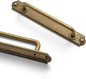 Goo-Ki Drawer Pulls Cabinet Pulls with Backplate 5.04" c-c Antique Brass Zinc Alloy Kitchen Cabinet Hardware - 2 Pack Vintage Brass Bar Cabinet Handles with Spacer