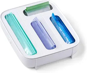 YouCopia StoraBag Drawer Food Bags Dispenser, 4-Slot, Plastic Sandwich Bag Organizer for Kitchen Storage, White