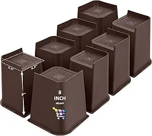 8 inch Bed Risers Adjustable Furniture Risers - Heavy Duty Non-Slip Lift Supports for Beds/Couches/Sofas, Durable Square Design with Creates Storage Space (8 Pack Brown, L8 lnch)