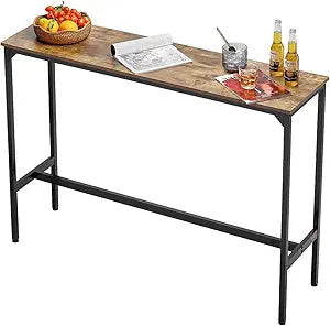 VEVOR Bar Table, Sturdy Metal Frame High Top Pub Table, Narrow Long Kitchen Dining, Cocktail Counter Bar Height Desk, Easy to Assemble, 55x15x39 in, for Living Room Party, Rustic Brown and Black