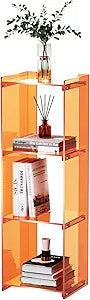 Acrylic Bookcase Cube Storage Bookshelf, Standing Display Bookshelf Floor Standing for Bedroom Living Room (Orange 3cube)