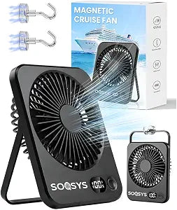 Cruise Approved Fan with 4000mAh Battery, Portable Fan for Cruise Magnetic Hook Included to Hang on Cabin Walls, 5-Speed Travel Fan for Hotel Bedside Sleeping Cruise Ship Essentials