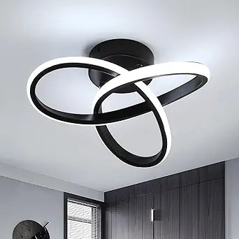 Goeco LED Ceiling Lights, 9.8'' Hallway Modern Spiral Design Flush Mount Ceiling Light, 6000K Blalck Ceiling Light Fixture for Bedroom, Kitchen, Living Room, Office, Stair