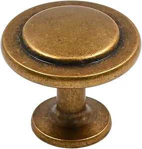 Alzassbg 25 Pack Antique Brass Cabinet Knobs, 1-1/4 Inch Diameter Round Kitchen Knobs for Cabinets and Drawers AL6012AE