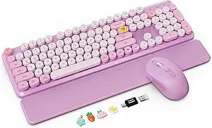 Wireless Keyboard Mouse Combo, Purple, Round Keycaps, Magnetic Wrist Rest