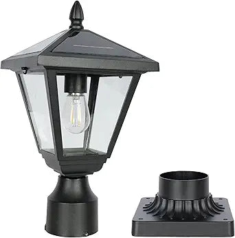 Solar Post Lamp Lights, Metal and Glass Built Dusk to Dawn Solar Post Lights with Pier Mount Base, 6000K Outside Lights Outdoor Waterproof for Garden Yard Pole Pillar(Cool White)