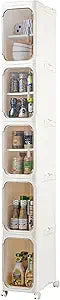 LXLXXL 5-Tier Narrow Storage Cabinet Slim Bathroom Storage Cabinet with Movable Wheels Tall Bathroom Organizer Skinny Cabinet for Small SpacesBeige