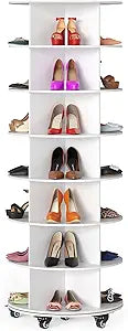 SpaceAid Spinning Shoe Rack with Wheels, 7 Tier Rotating Organizer Shoe Tower Lazy Susan with Thick Bottom, 360 Display Revolving Storage Shelf, Round Circular Rotate Organization, White