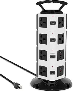Power Strip Tower with 14 Outlets, 4 USB-A & 2 USB-C Ports, 1875W/15A Heavy Duty Charging Station for Multiple Devices, Plug Tower with 6ft Extension Cord, for Home, Office, Dorm