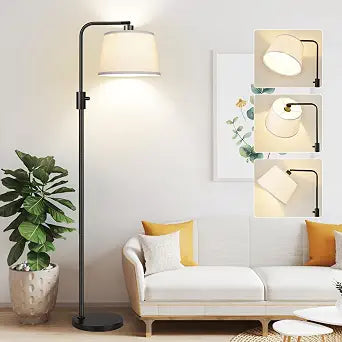 Nintiue Upgraded Dimmable Floor Lamp, 1000 Lumens LED Bulb Included, Arc Floor Lamps for Living Room Modern Standing Lamp with Linen Shade, Tall Lamp for Bedroom Office Reading Dining Room- Black