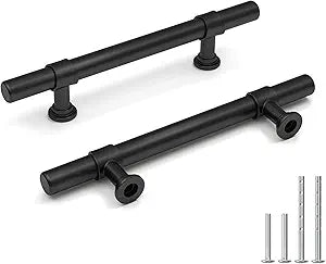 Goldenwarm 25 Pack Black Cabinet Handles Black Drawer Pull - LST18BK90 3-1/2 Inch Cabinet Pulls Modern Round Drawer Handles T Bar Kitchen Hardware