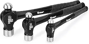 Titan Pro-X 63706 3-Piece Ball Pein Hammer Set, Includes 8oz, 16oz & 32oz Ball Peen, Overstrike Protection, Forged Steel Heads, Shock Absorbing Fiberglass Handles & Textured Grips