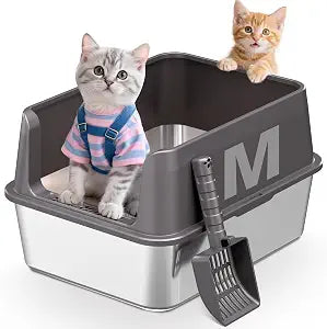 Stainless Steel Cat Litter Box, 17" L x 13" W x10 H Metal Kitty Litter Box with Lid, Suitable for Small and Medium-Sized Cats Never Absorbs Odors, Leak-Proof, Non-Sticky, Easy to Clean,with Scoop