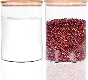 Set of 2 Large Glass Food Storage jar, 100 FL OZ (3000ml) Glass Flour Canister with Airtight Bamboo Lids for Kitchen Corner, BPA-Free Flour Container for Sugar, Ground Coffee, Rice and Dry Food