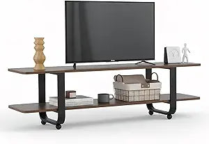 Tiita Bamboo TV Stand with Storage for TV up to 65 inch, Bamboo Rattan TV Console Entertainment Center with 2 Open Shelf, Mid Century Modern Media Console for Living Room, Bedroom