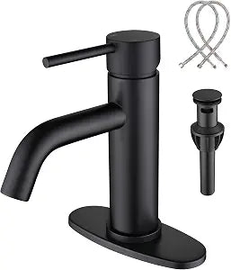 Bathroom Faucet Matte Black Modern Bathroom Sink Faucet with Single Handle Suitable for 1 or 3 Holes, Supply Deck Plate and Hose