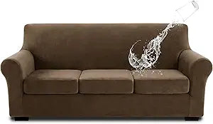 NICEEC Spandex Stretch 4 Pieces Sofa Covers Water Repellent Couch Covers for 3 Cushion Couch Sofa Pet Friendly Soft Sofa Slipcovers for Living Room Easy Fit Furniture Protector Washable(Brown)