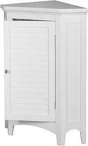 Teamson Home Glancy Freestanding Corner Floor Cabinet with Faux Louvered Door, White
