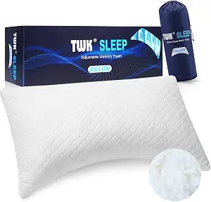 TWK Original Adjustable Bed Pillow for Sleeping, Good for Side, Back & Stomach Sleeper with Washable Removable Cover, Additional Foam Fill Included (White, Queen Size (1 Pack))