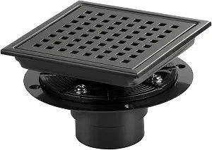 SaniteModar Shower Drain 6 inch Matte Black with Flange -Grid Panel