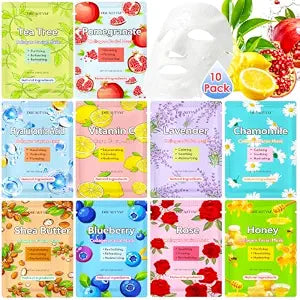 10 Pack Collagen Face Mask With Plant Essence,Skin Care Sheet Mask,Hydrating Face Masks,Facial Mask for Women,Teen Girl Gifts Trendy Stuff,Travel Essential for Face Care,Self Care,Spa Gifts for Women