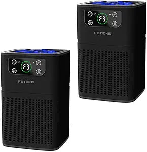 Air Purifier for Bedroom Home, FETIONS Air Cleaner with Fragrance Sponge Sleep Mode 3-in-1 Filtration System, Compact with H13 HEPA Filter for Pet Dander Pollen Smoke Dust Odor, Black, 2 Pack