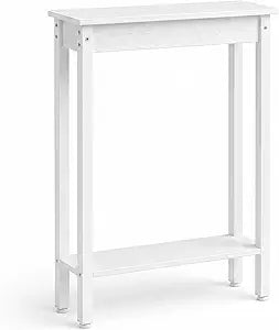 Small Console Table with Shelf Little Narrow Entryway Table Skinny Thin High Tall Display Stand for Entry Hall Hallway, Foyer, as Eextension for Long Behind Couch Sofa Table/Kitchen Countertop, White