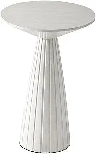 COZAYH Martini Pedestal Table, Small End Table - Drink Stand with Round Wood Tabletop & Modern Textured Finish for Small Spaces, White