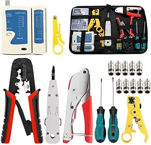 Network Tool Kit Professional Coax Crimper Tool Kit Coaxial Compression Stripping Tool Set Crimper Krone Punch Down Tool in a Zipper Case
