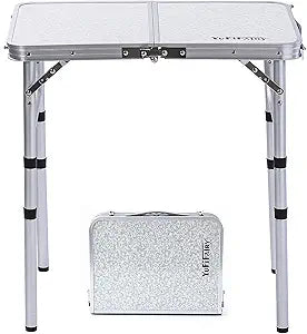 YUFIFAIRY Small Folding Table Portable, 24''L x16''W Foldable Camp Table with 3 Adjustable Height, Indoor Outdoor Lightweight Aluminum for Outdoor Cooking Picnic, (3 Heights)