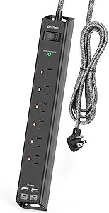 Surge Protector Power Strip - 5ft Extension Cord with 6 AC Outlets 4 USB