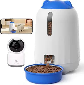 PAPIFEED 2-in-1 Automatic Cat Feeder and Pet Camera Combo, 1080P HD & 360Pan-Tilt, 3L Cat Food Dispenser with App, 2.4G WiFi Timed Cat Feeder for Dry Food, Automatic Cat Feeder with Camera