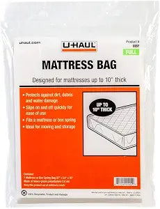 U-Haul Standard Full Mattress Bag  Moving & Storage Cover for Mattress or Box Spring  87 x 54 x 10