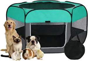 Dog Cat Playpen, Pet Playpen Indoor for Dog Crate Tent Cage Outdoor Foldable Dog Enclosure, Green Large