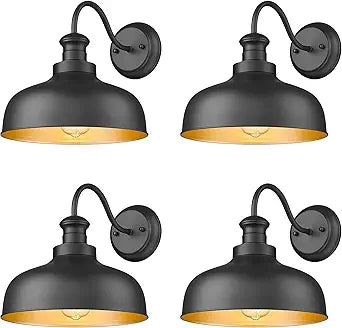 Outdoor Barn Lights, 11.5 Inch Dome Outside Wall Sconce, Weather Resistant Farmhouse Exterior Wall Mount Light, Anti-rust Exterior Lighting Fixturefor Porch, Garage, Patio, Entryway (Black, 4 Pack)