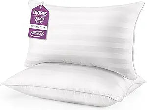 DIORIS King Pillows Set of 2 - Bed Pillows for Sleeping, Cooling Down Alternative Pillow, Medium Firm for Side Back Stomach Sleepers, Hotel Quality, Machine Washable
