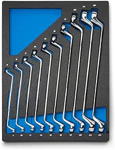 Capri Tools 75-Degree Deep Offset Double Box End Wrench Set, 6 to 24 mm, Metric, 10-Piece with Mechanic's Tray