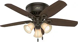 Hunter 42 inch Indoor Ceiling Fan with LED Lights - Bronze Ceiling Fan with Pull Chain, For Bedroom, Living Room, or Kitchen, Low Profile Flush Mount, No Remote, 5 Blades - Builder 51091, New Bronze