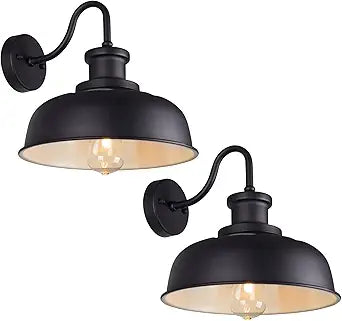 Treekee Solar Barn Light, 12 Inch Outdoor Wall Light with Dusk to Dawn Sensor, Black Vintage Farmhouse Waterproof Outside Sconce for Fence, Porch, Garage, Patio, Entryway, 2Pack