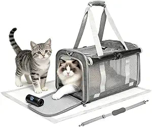 Cat Carrier Soft Sided Dog Carrier with 1 Poop Bags and 5 Pee Pads,Airline Approved Pet Carrier for Small Dog/Cat Bag(18.5" L x 11.8" W x 11.4" H),Ideal for Medium-Large Cats Small Dogs (Gray)