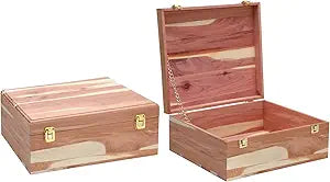 Sawysine 14.2 x 12.6 x 5.9 Inch Cedar Sweater Storage Box with Lid Dual Clasps and Hinge cedar chests Treasure Box for Bedroom Blanket Clothes