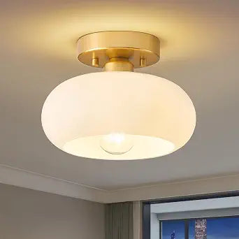 WOKNOS Mid-Century Modern Gold Semi Flush Ceiling Light 8.66 Inch