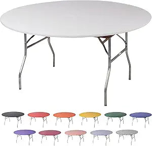 Kwik-Covers 10 Pack of Round Plastic Table Covers - 60" or 72" Round - Indoor or Outdoor Fitted Covers (Tables NOT Included) (White, 72" Round)