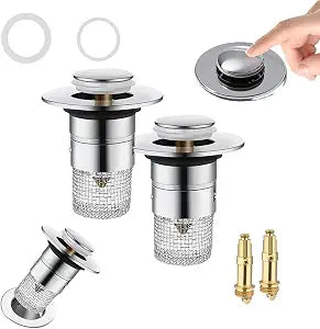 Bathroom Sink Drain Strainer, All Metal Sink Stopper, Fit 99% Bathroom Sink Stopper with Removable Stainless Steel Hair Catcher, Fit for US Bathroom Showers & Floor Drains,Silver,2PCS