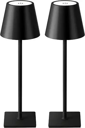 KDG 2 Pack Cordless Black Table Lamps, Rechargeable Portable LED Desk Lamps