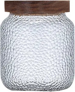 Viovian 16 oz Glass Coffee Nuts Canister Vintage Glass Storage Jars with Wooden Lids Clear Decorative Jar for Food Kitchen Coffee Tea Sugar Cookie Candy Counter Pantry 500ML