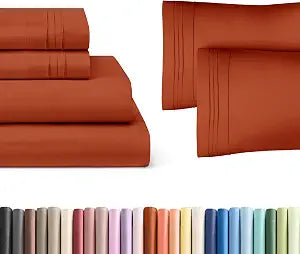 Terracotta 4-Piece Sheet Set & Pillowcase Bedding Bundle (Queen Size) - Complete Queen Sheet Set & 2 Pillowcases with Deep Pockets up to 16 inches - Hotel Luxury Quality - Soft, Breathable and Cooling