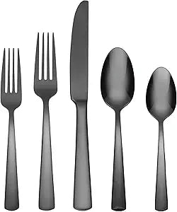 Oneida Silverware Set, Aptitude Glossy Midnight 20-Piece Flatware Set, Service For 4, 18/0 Stainless Steel, Knife Spoon And Fork, Dishwasher Safe, Utensils, Kitchen and Dining (Black, 20 Pieces)