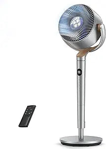 DREO Fan for Bedroom, 120┬░+120┬░Omni-directional Oscillating Fan, 90ft, DC Motor, 20 dB Quiet Standing Pedestal Fans, 8 Speeds, 3 Modes Circulator with Remote, 35-40" Adjustable Height, 8H Timer